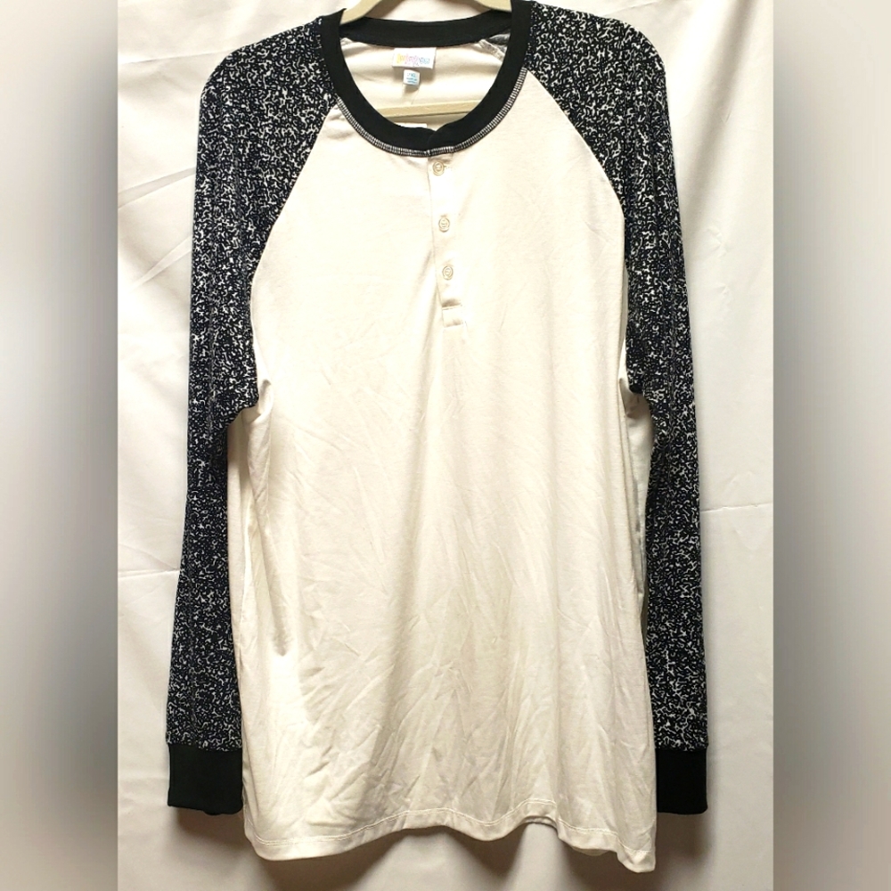 LuLaRoe Mark Shirt Henley Long Sleeves Black White NWT